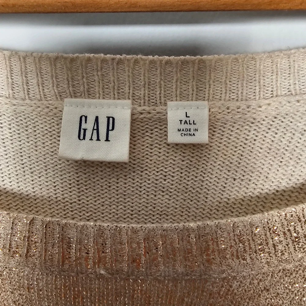 Gap Shine Pullover Womens L Tall Rose Gold Metallic Shimmer Glam Holiday Sweater